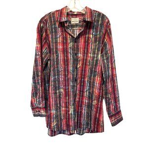 Haupt Mens Long-Sleeve Button-Front Shirt Paisley & Striped Pattern Size L